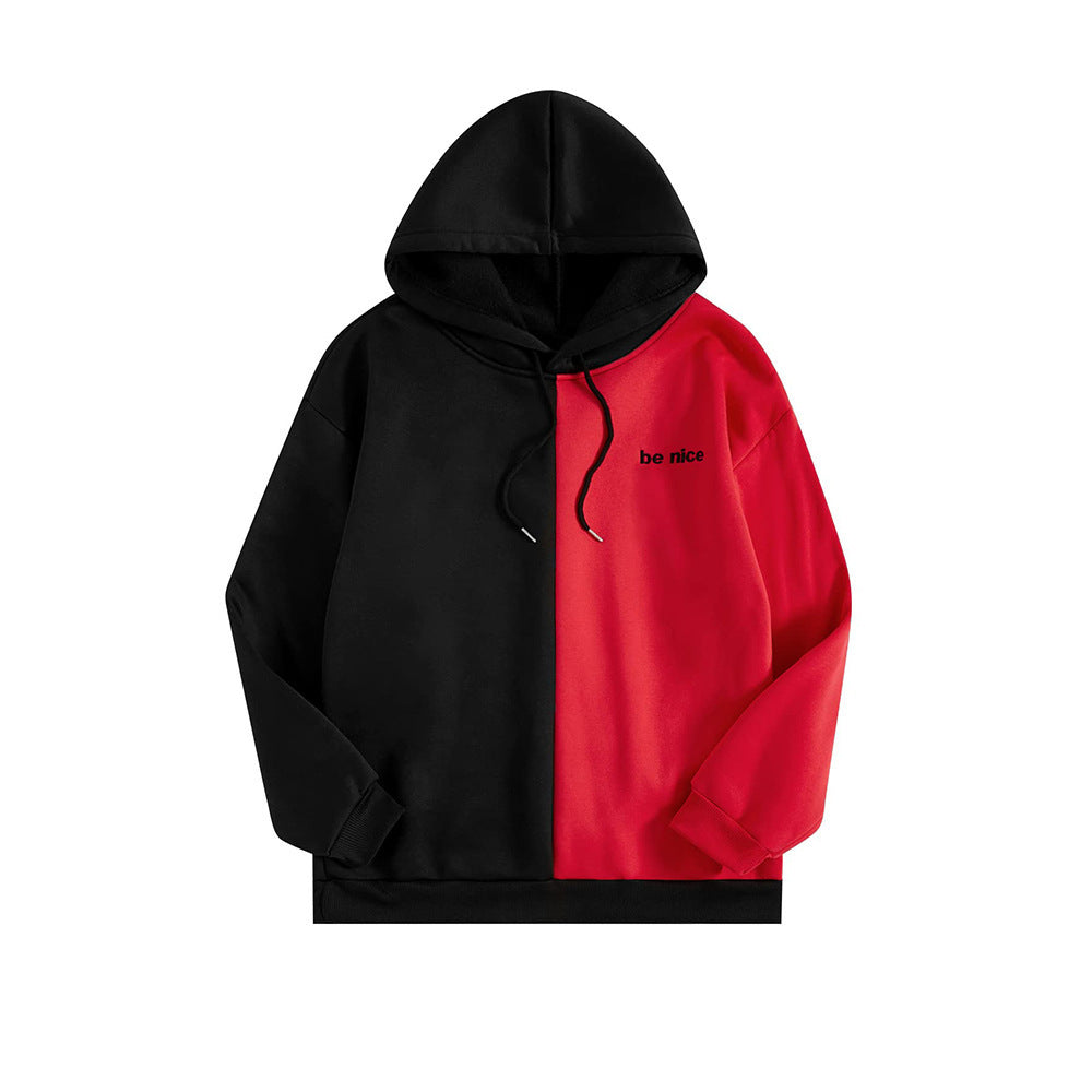 Men And Women Dual-color Patchwork Hooded Pullover