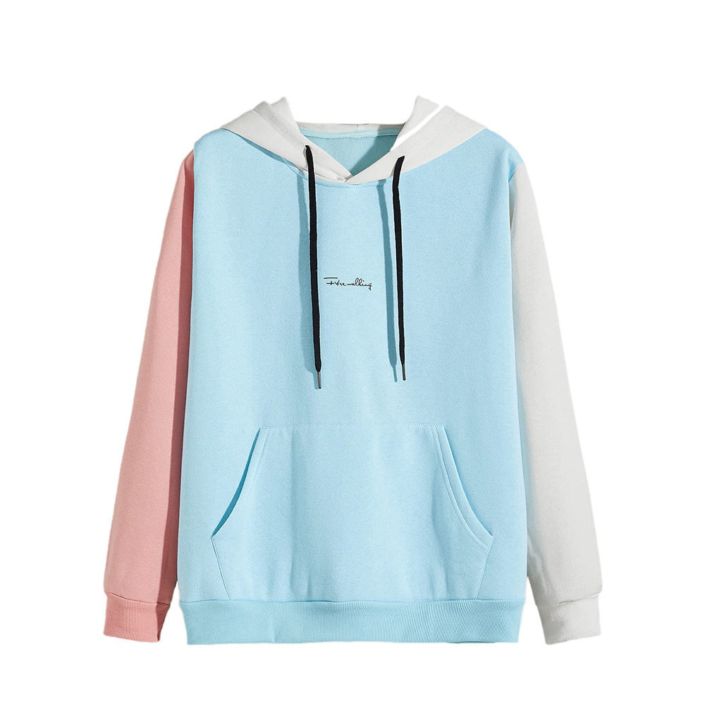 Men And Women Dual-color Patchwork Hooded Pullover