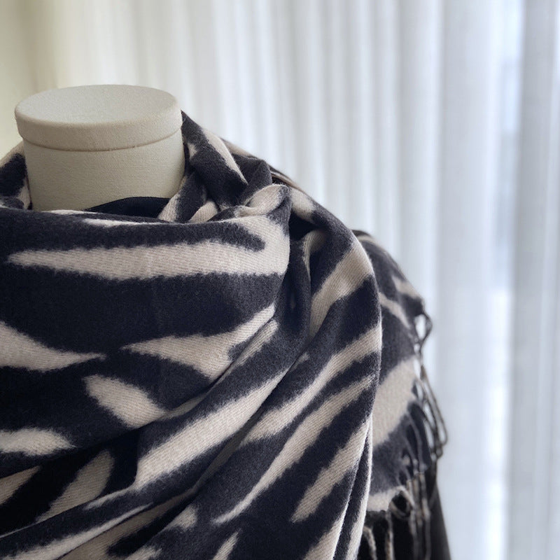 New Striped Printed Tassel Cashmere Shawl