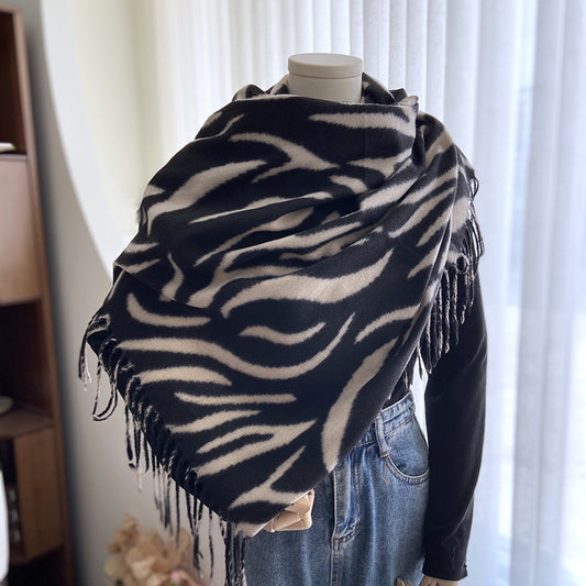 New Striped Printed Tassel Cashmere Shawl