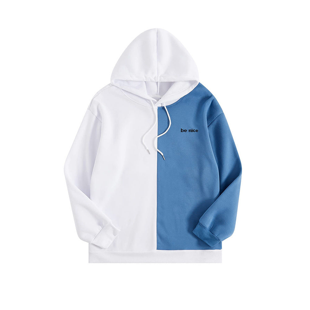 Men And Women Dual-color Patchwork Hooded Pullover